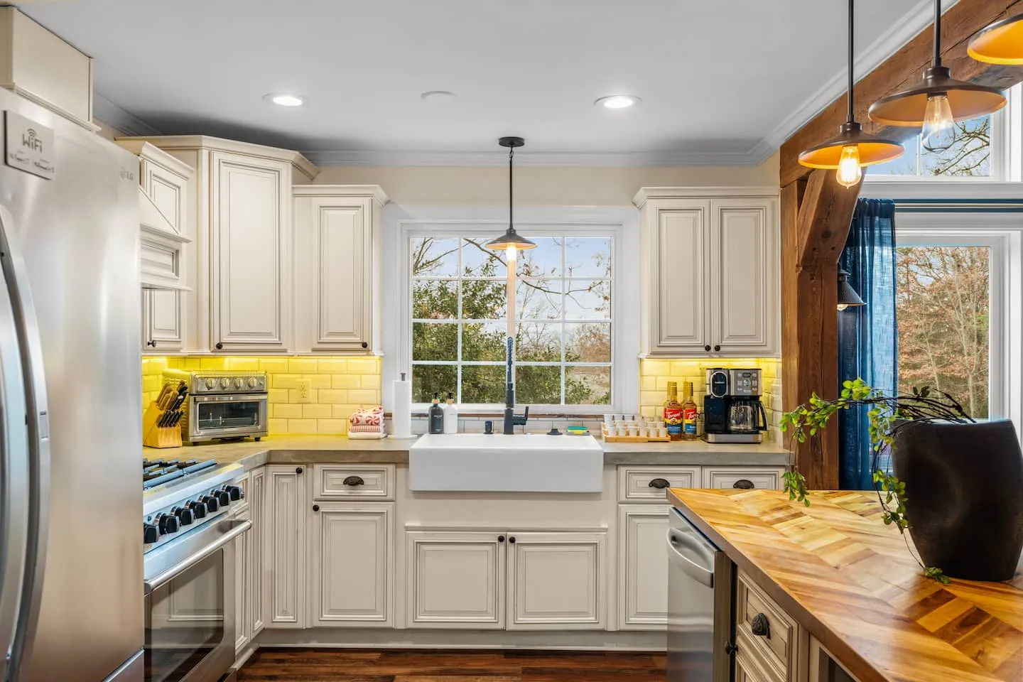 Honey Hollow: kitchen with farmhouse sink and new appliances