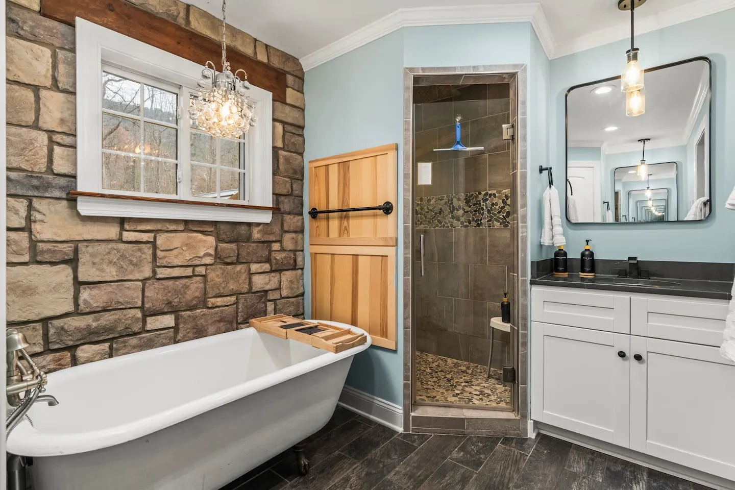 Honey Hollow: bathroom with soaking tub and walk-in shower