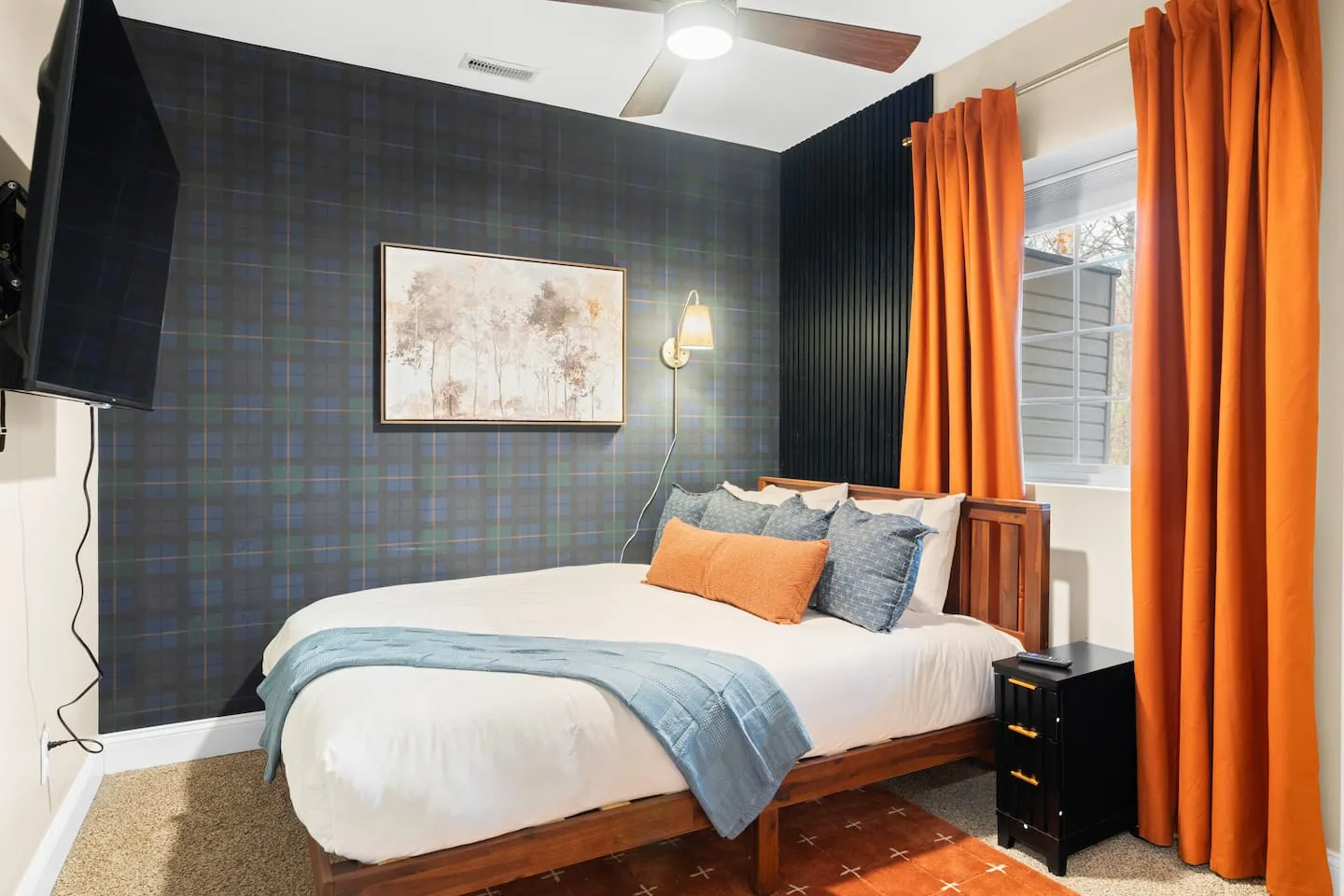 Honey Hollow: bedroom with charcoal accent wall